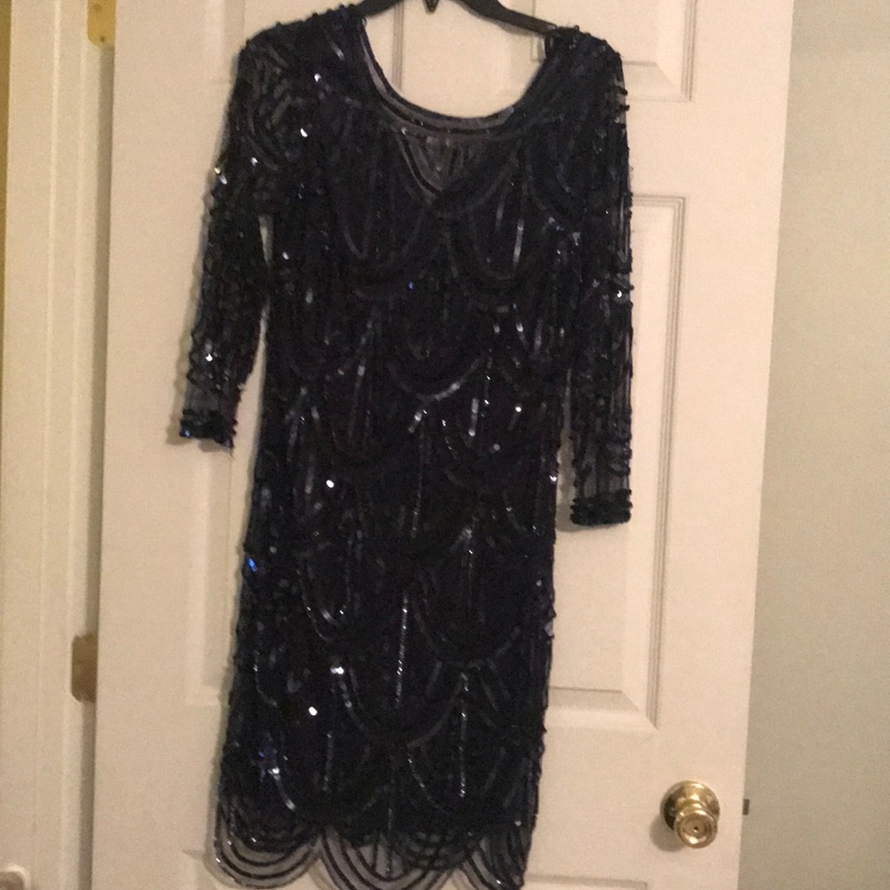 Fancy sparkly navy blue dress.